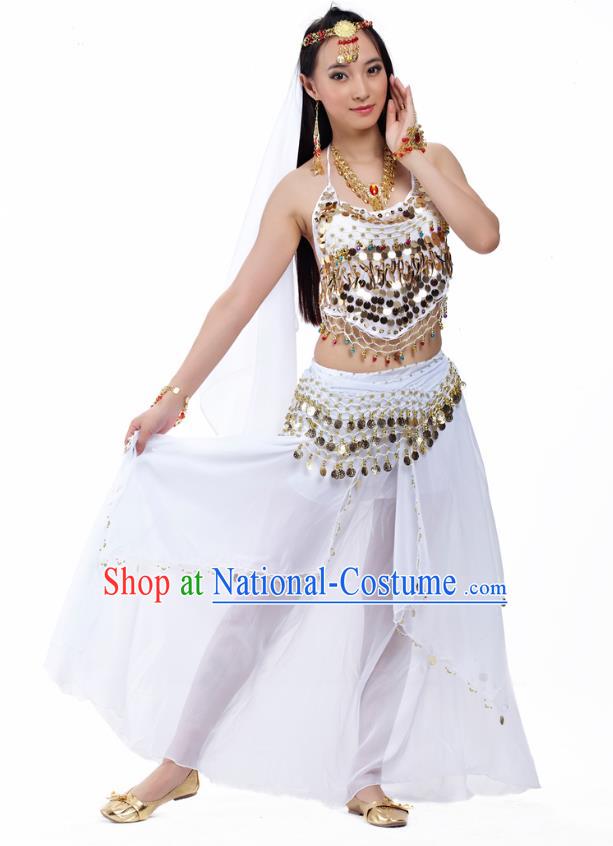 Top Indian Belly Dance Costume Oriental Dance White Dress, India Raks Sharki Clothing for Women