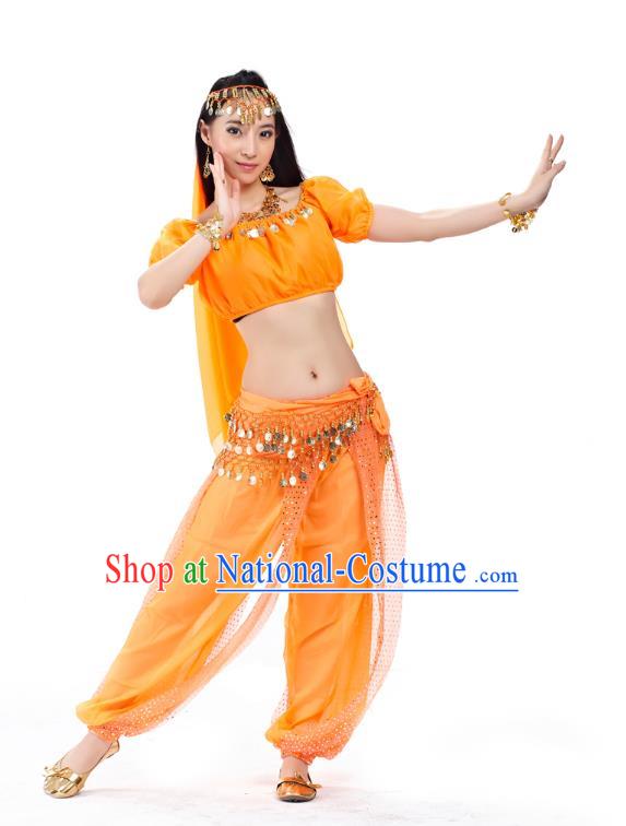 Top Indian Bollywood Belly Dance Costume Oriental Dance Orange Dress, India Raks Sharki Clothing for Women