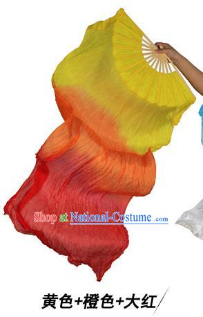 China Folk Dance Three-colour Folding Fans Yanko Dance Yellow Silk Fans for for Women