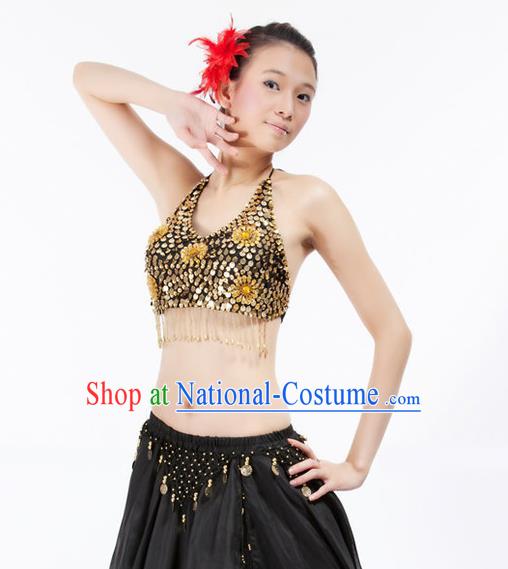 Top Indian Bollywood Belly Dance Costume Oriental Dance Golden Paillette Brassiere for Women