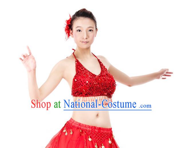 Top Indian Bollywood Belly Dance Costume Oriental Dance Red Paillette Brassiere for Women