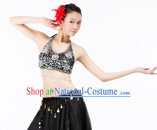 Top Indian Bollywood Belly Dance Costume Oriental Dance Argent Paillette Brassiere for Women