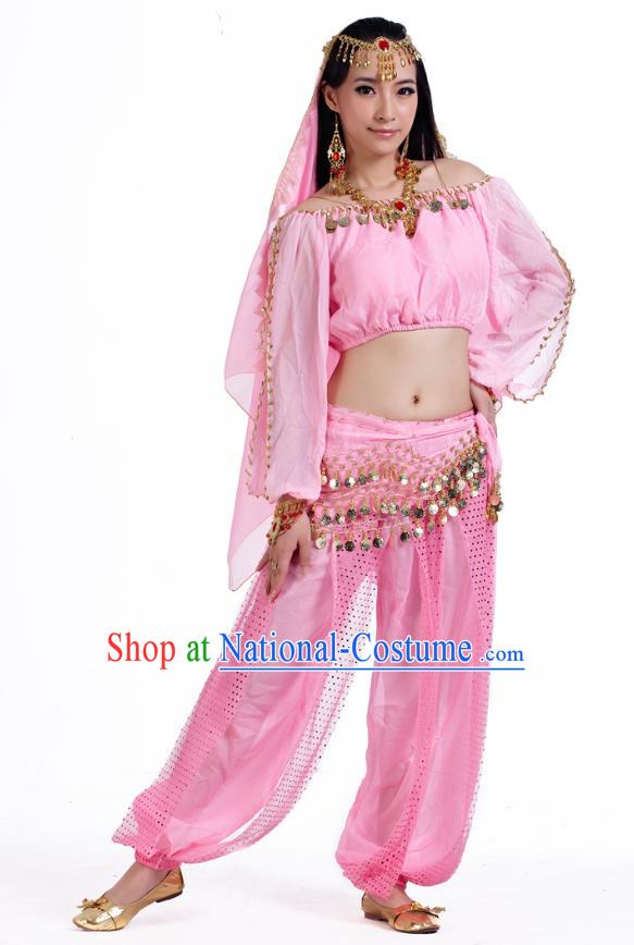 Top Indian Bollywood Belly Dance Pink Costume Oriental Dance Stage Performance Clothing for Women