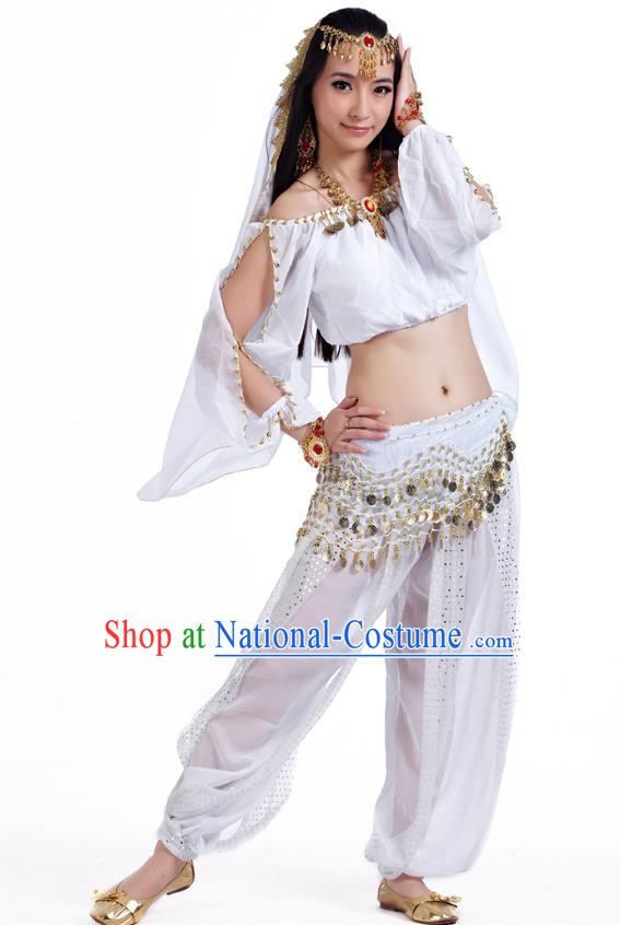 Top Indian Bollywood Belly Dance White Costume Oriental Dance Stage Performance Clothing for Women