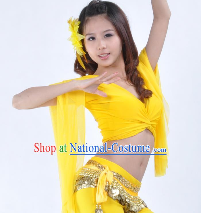 Indian Oriental Dance Belly Dance Costume Upper Outer Garment India Raks Sharki Yellow Blouse for Women