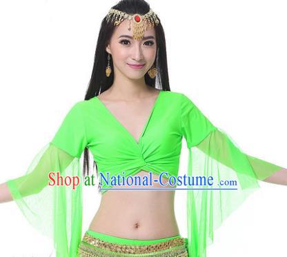 Indian Oriental Dance Belly Dance Costume Upper Outer Garment India Raks Sharki Light Green Blouse for Women