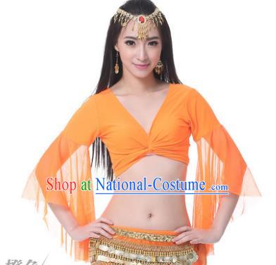 Indian Oriental Dance Belly Dance Costume Upper Outer Garment India Raks Sharki Orange Blouse for Women