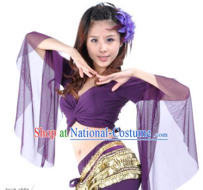 Indian Oriental Dance Belly Dance Costume Upper Outer Garment India Raks Sharki Purple Blouse for Women