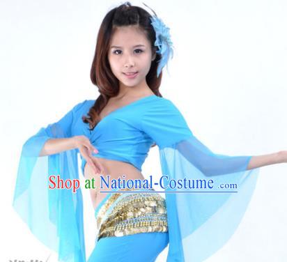 Indian Oriental Dance Belly Dance Costume Upper Outer Garment India Raks Sharki Blue Blouse for Women