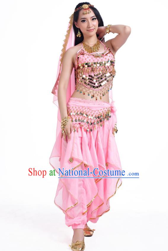 Indian Oriental Belly Dance Pink Costume, India Raks Sharki Bollywood Dance Clothing for Women