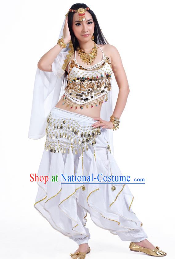 Indian Oriental Belly Dance White Costume, India Raks Sharki Bollywood Dance Clothing for Women