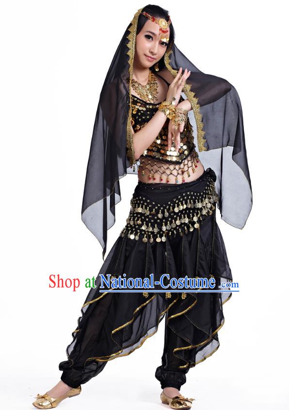 Indian Oriental Belly Dance Black Costume, India Raks Sharki Bollywood Dance Clothing for Women