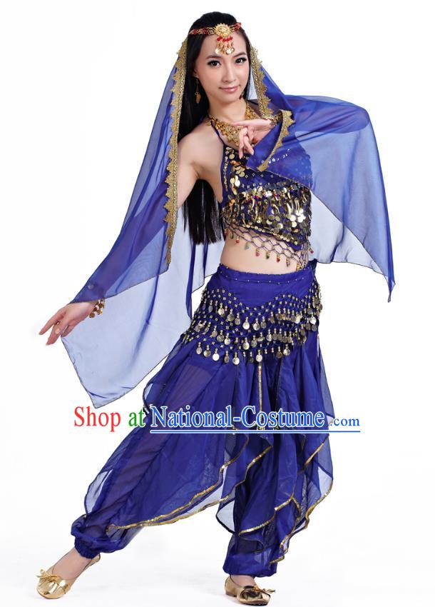 Indian Oriental Belly Dance Royalblue Costume, India Raks Sharki Bollywood Dance Clothing for Women