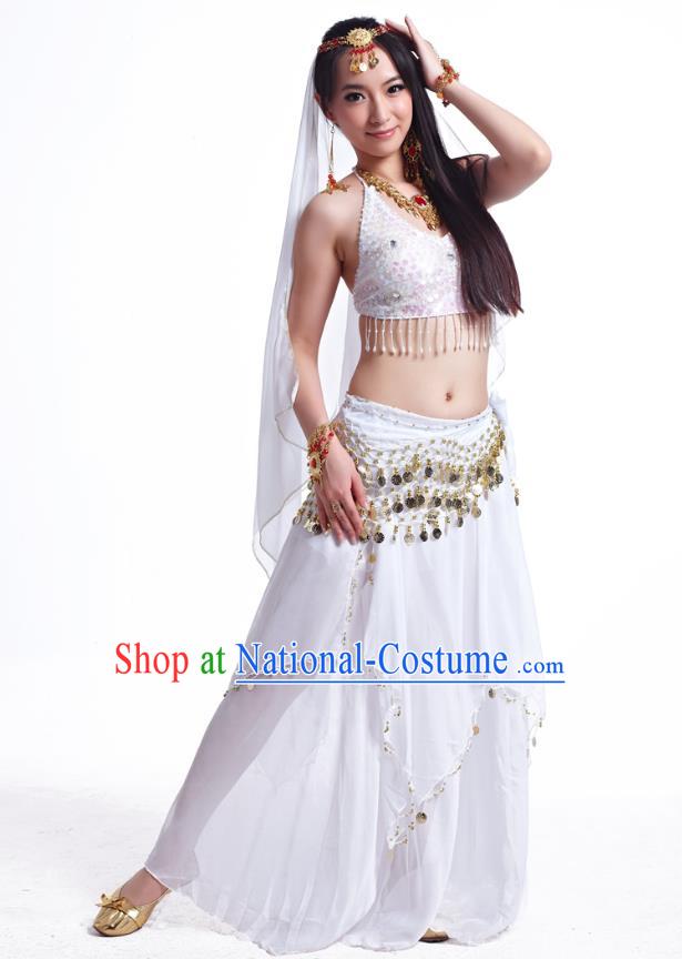Indian Belly Dance Costume Oriental Dance White Dress, India Raks Sharki Bollywood Dance Clothing for Women