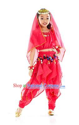 Top Indian Belly Dance Rosy Costume Oriental Dance Stage Performance Clothing for Kids