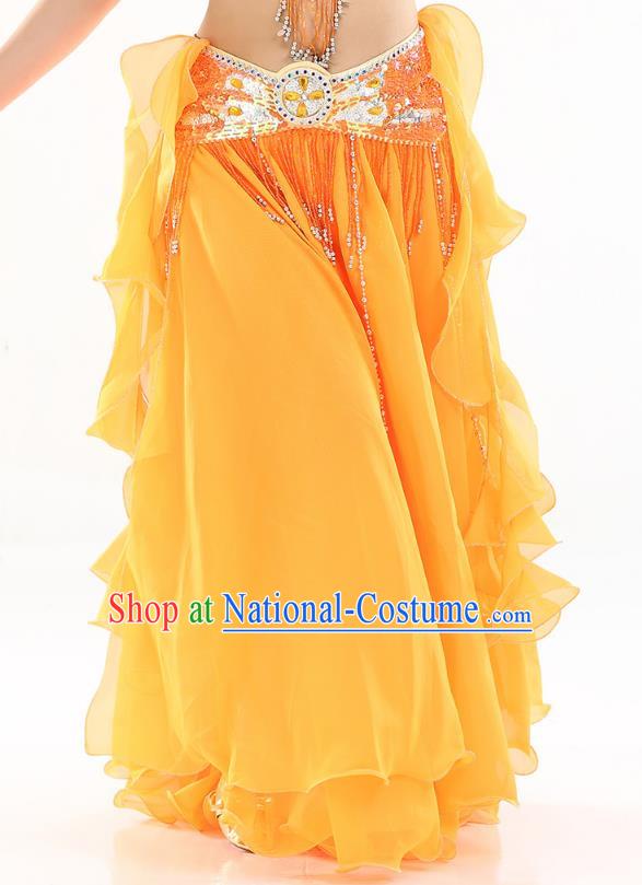 Top Indian Belly Dance Costume High Split Orange Skirt Oriental Dance Stage Performance Clothing for Women