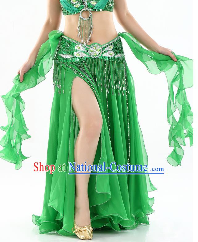 Top Indian Belly Dance Costume High Split Green Skirt Oriental Dance Stage Performance Clothing for Women