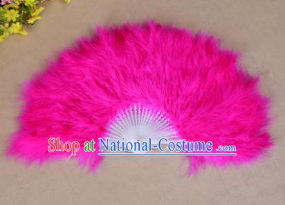 China Folk Dance Folding Fans Yanko Dance Rosy Feather Fans for Women