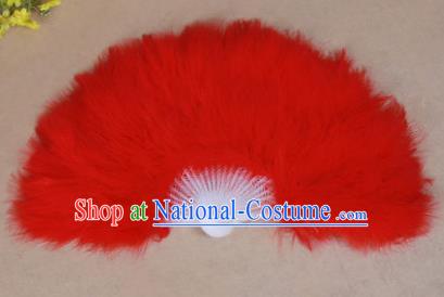 China Folk Dance Folding Fans Yanko Dance Red Feather Fans for Women