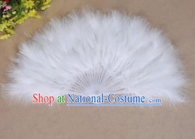 China Folk Dance Folding Fans Yanko Dance White Feather Fans for Women