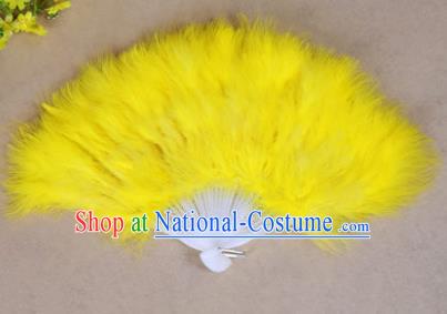 China Folk Dance Folding Fans Yanko Dance Yellow Feather Fans for Women