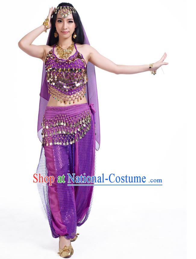 Indian Belly Dance Costume Bollywood Oriental Dance Purple Clothing for Women