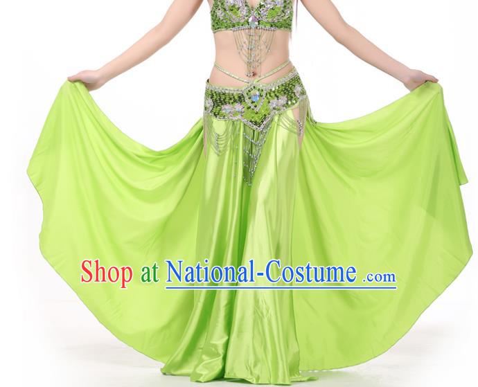 Indian Belly Dance Costume Bollywood Oriental Dance Light Green Satin Skirt for Women