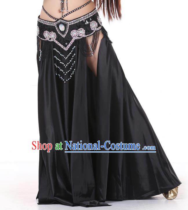 Indian Belly Dance Costume Bollywood Oriental Dance Black Satin Skirt for Women