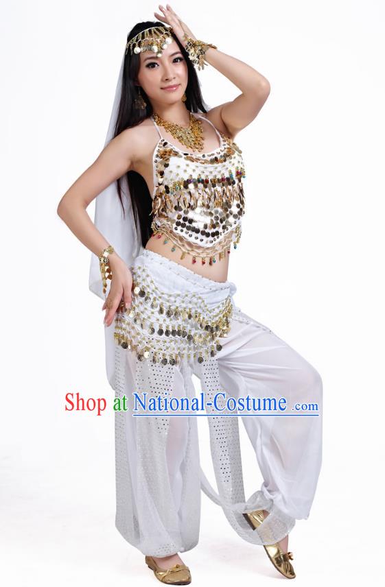 Indian Belly Dance Costume Bollywood Oriental Dance White Clothing for Women