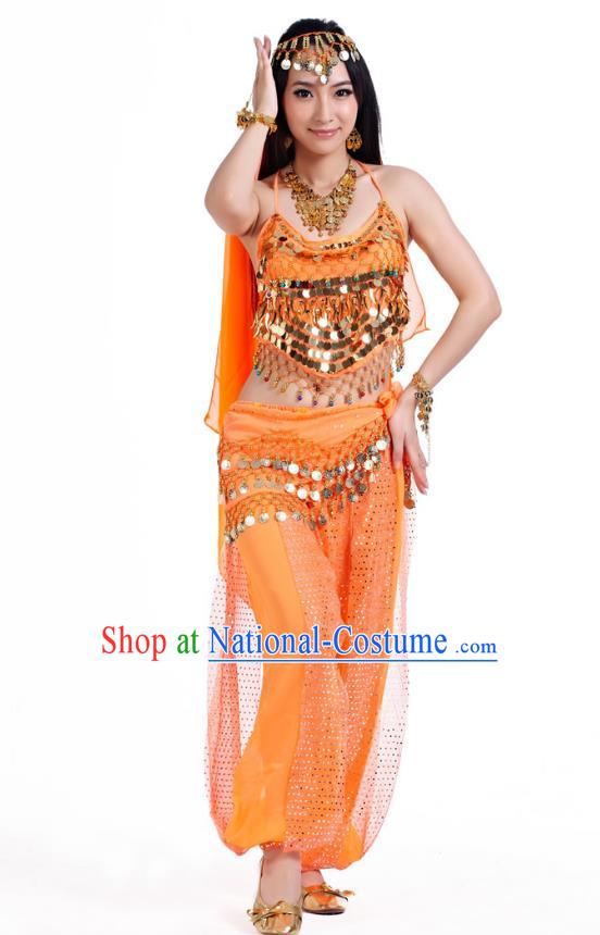 Indian Belly Dance Costume Bollywood Oriental Dance Orange Clothing for Women