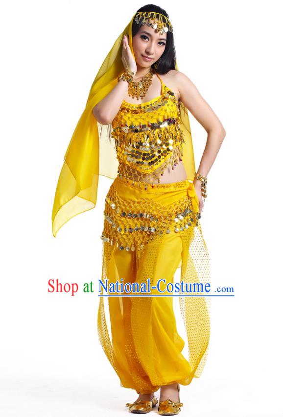 Indian Belly Dance Costume Bollywood Oriental Dance Yellow Clothing for Women