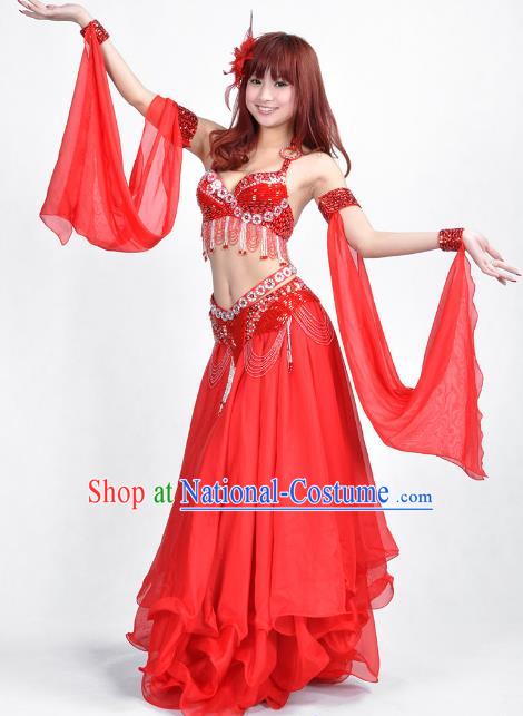 Indian Belly Dance Red Dress Bollywood Oriental Dance Clothing for Women