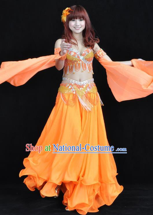 Indian Belly Dance Orange Dress Bollywood Oriental Dance Clothing for Women