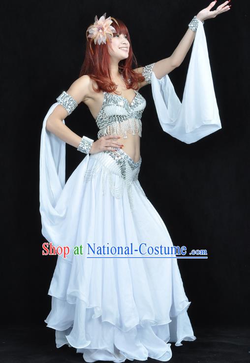 Indian Belly Dance White Dress Bollywood Oriental Dance Clothing for Women