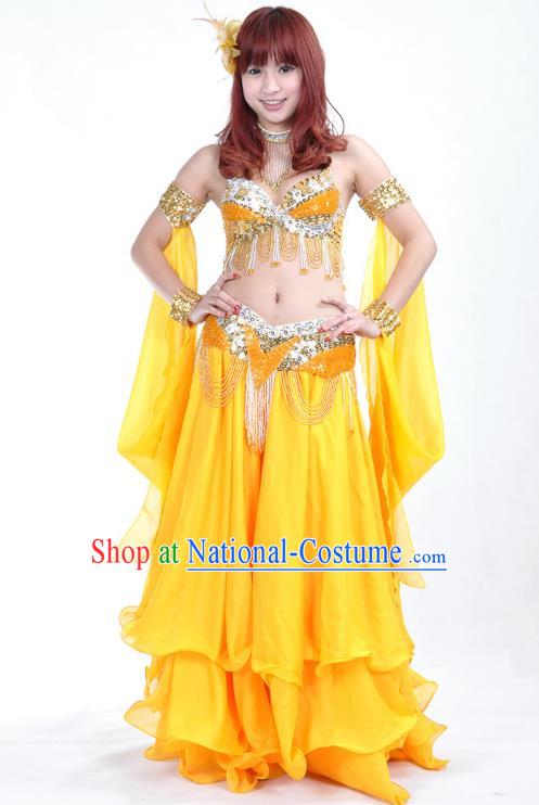 Indian Belly Dance Yellow Dress Bollywood Oriental Dance Clothing for Women