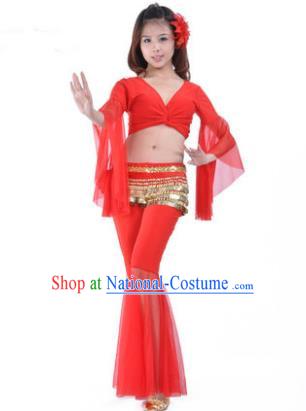 Asian Indian Belly Dance Training Red Uniform India Bollywood Oriental Dance Clothing for Women