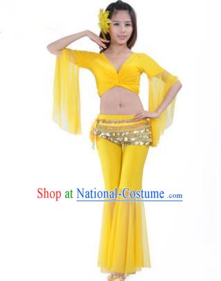 Asian Indian Belly Dance Training Yellow Uniform India Bollywood Oriental Dance Clothing for Women