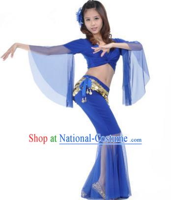 Asian Indian Belly Dance Training Royalblue Uniform India Bollywood Oriental Dance Clothing for Women