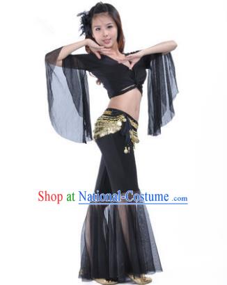 Asian Indian Belly Dance Training Black Uniform India Bollywood Oriental Dance Clothing for Women