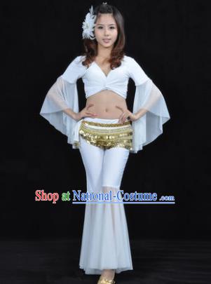 Asian Indian Belly Dance Training White Uniform India Bollywood Oriental Dance Clothing for Women