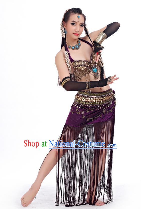 Asian Indian Belly Dance Primitive Tribe Dance Purple Costume India Bollywood Oriental Dance Clothing for Women
