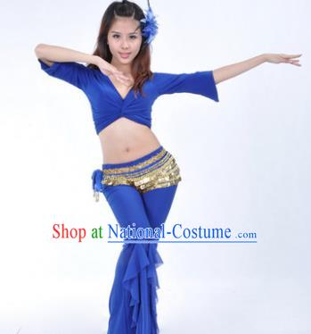 Indian Traditional Belly Dance Deep Blue Uniform Asian India Oriental Dance Costume for Women