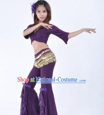 Indian Traditional Belly Dance Purple Uniform Asian India Oriental Dance Costume for Women