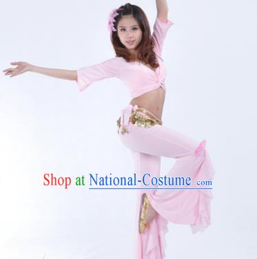 Indian Traditional Belly Dance Pink Uniform Asian India Oriental Dance Costume for Women