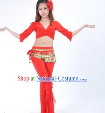 Indian Traditional Belly Dance Red Uniform Asian India Oriental Dance Costume for Women