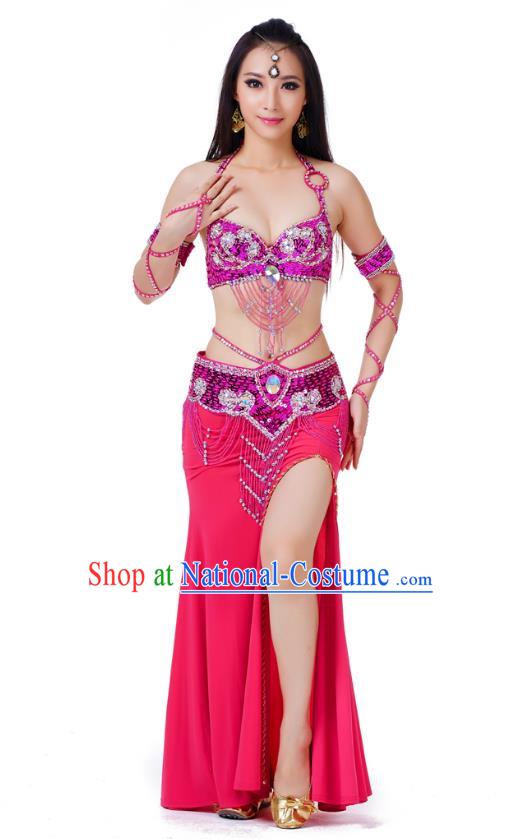 Indian Traditional Belly Dance Rosy Dress Asian India Sexy Oriental Dance Costume for Women