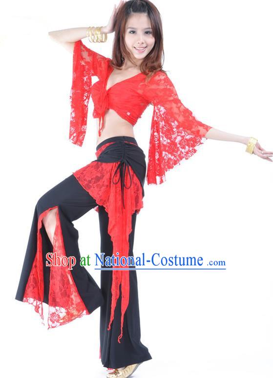 Indian Traditional Belly Dance Red Lace Clothing Asian India Oriental Dance Costume for Women