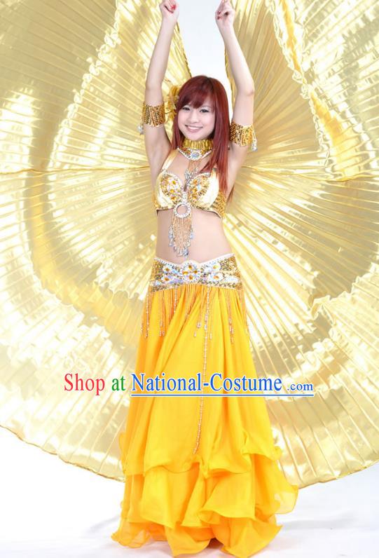 Indian Bollywood Belly Dance Yellow Dress Clothing Asian India Oriental Dance Costume for Women