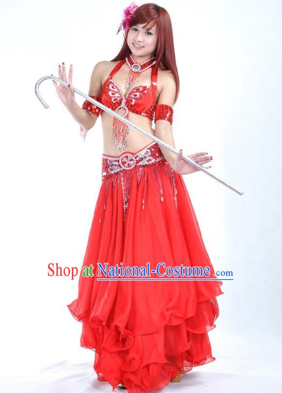 Indian Bollywood Belly Dance Red Dress Clothing Asian India Oriental Dance Costume for Women