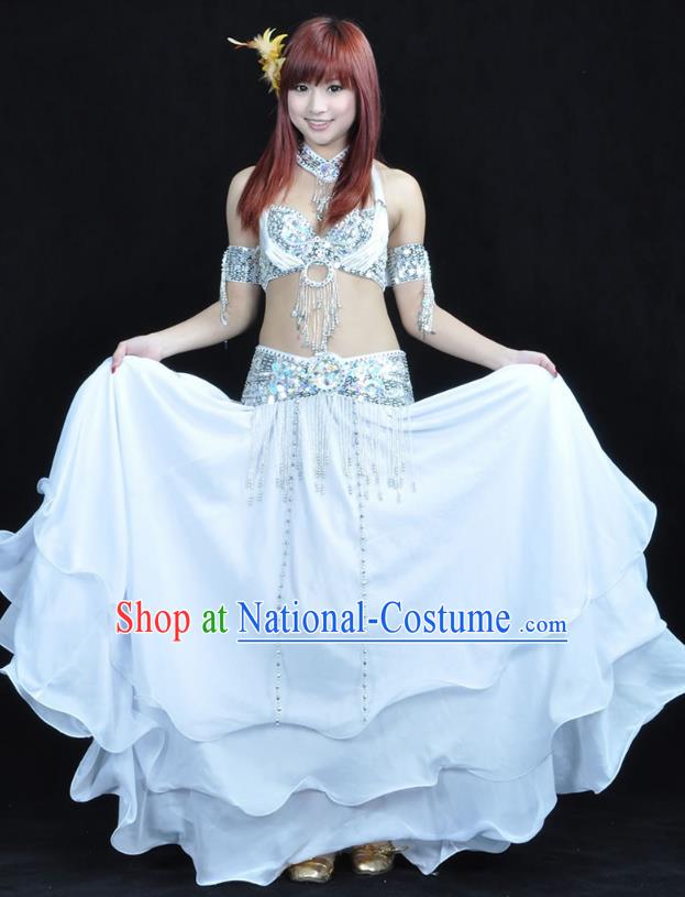 Indian Bollywood Belly Dance White Dress Clothing Asian India Oriental Dance Costume for Women